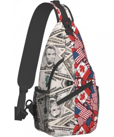 Sling Backpack Canadian Usa Dollar Flag Pattern Travel Hiking Daypack Crossbody Shoulder Bag $11.19 Backpacks