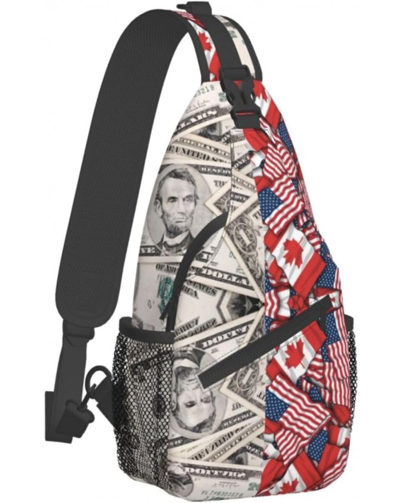 Sling Backpack Canadian Usa Dollar Flag Pattern Travel Hiking Daypack Crossbody Shoulder Bag $11.19 Backpacks