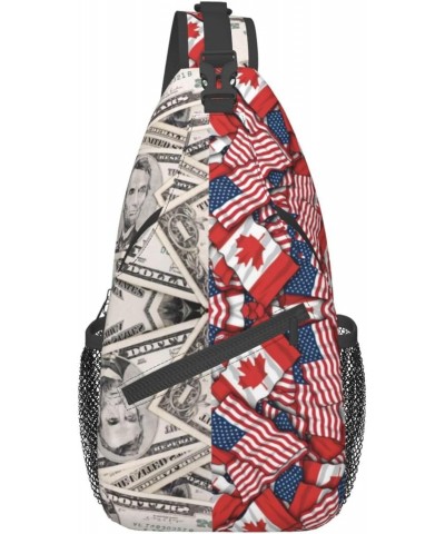 Sling Backpack Canadian Usa Dollar Flag Pattern Travel Hiking Daypack Crossbody Shoulder Bag $11.19 Backpacks