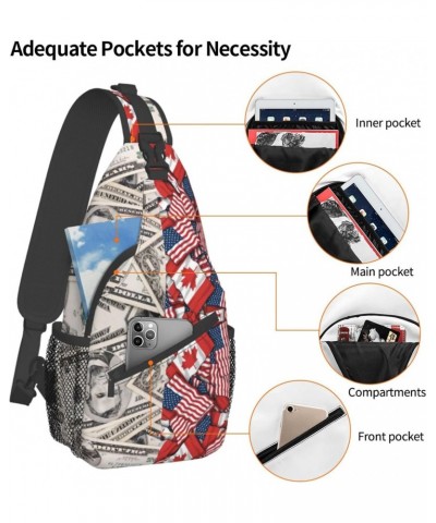 Sling Backpack Canadian Usa Dollar Flag Pattern Travel Hiking Daypack Crossbody Shoulder Bag $11.19 Backpacks