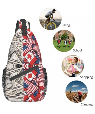 Sling Backpack Canadian Usa Dollar Flag Pattern Travel Hiking Daypack Crossbody Shoulder Bag $11.19 Backpacks