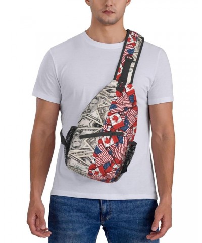 Sling Backpack Canadian Usa Dollar Flag Pattern Travel Hiking Daypack Crossbody Shoulder Bag $11.19 Backpacks