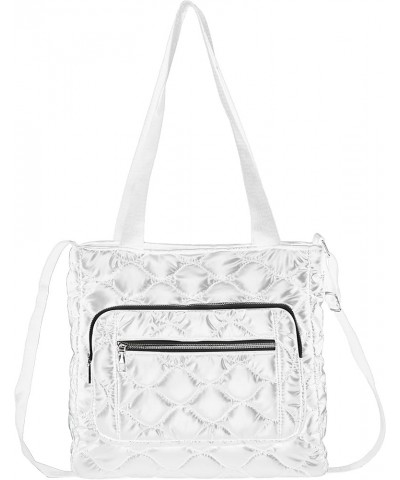 Quilted Shoulder Bag Lightweight Fashion Puffer Tote Bag Down Satchel Hobo Bag White $16.45 Totes