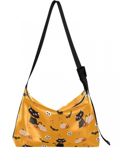 Black Cat Pumpkin Hobo Crossbody Bags for Women Leather Large Shoulder Bag Cross Body Halloween Skull Bats Trendy Womens Tote...