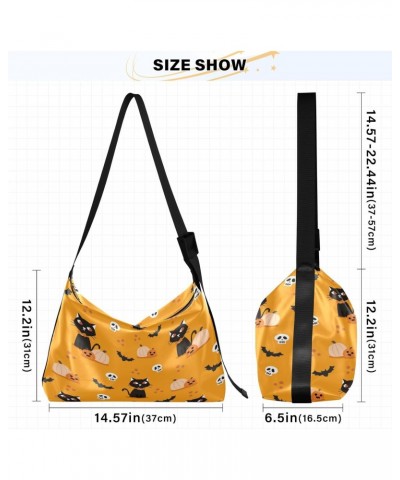 Black Cat Pumpkin Hobo Crossbody Bags for Women Leather Large Shoulder Bag Cross Body Halloween Skull Bats Trendy Womens Tote...