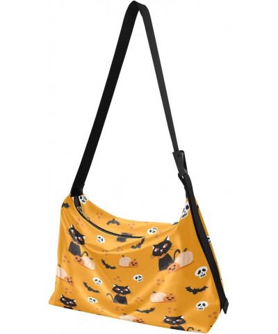 Black Cat Pumpkin Hobo Crossbody Bags for Women Leather Large Shoulder Bag Cross Body Halloween Skull Bats Trendy Womens Tote...