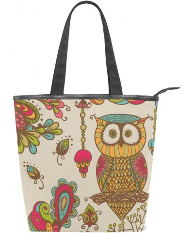 Tote Canvas Shoulder Bag Owl Flower Vintage Womens Handbag $10.08 Shoulder Bags