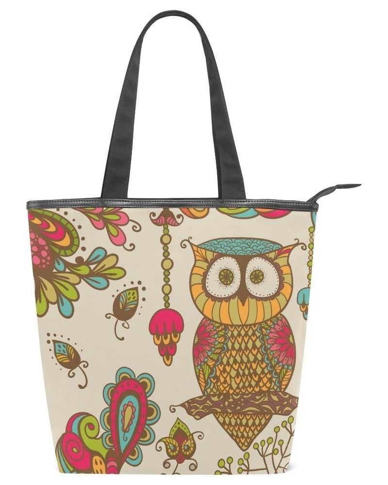 Tote Canvas Shoulder Bag Owl Flower Vintage Womens Handbag $10.08 Shoulder Bags