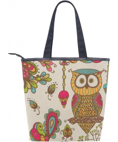 Tote Canvas Shoulder Bag Owl Flower Vintage Womens Handbag $10.08 Shoulder Bags