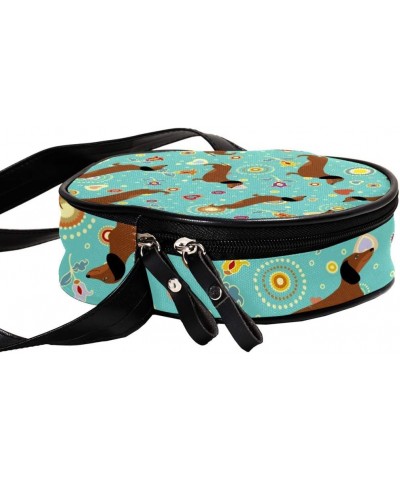 Dachshund And Flower Circle Shoulder Bags Cell Phone Pouch Crossbody Purse Round Wallet Clutch Bag For Women With Adjustable ...