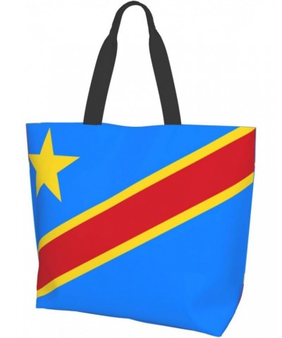 Congo Flag Tote Storage Bag Women'S Big Capacity Shopping Shoulder Bag With Inner Pocket $12.97 Totes