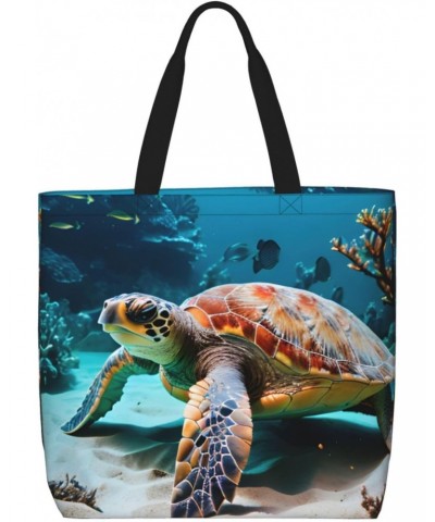 Sea Turtle Tote Bag with Zipper for Women Inside Mesh Pocket Heavy Duty Casual Anti-water Cloth Shoulder Handbag Outdoors $19...