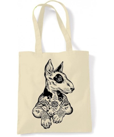 Pit Bull Terrier With Tattoos Hipster Large Print Tote Shoulder Shopping Bag Cream $7.83 Shoulder Bags