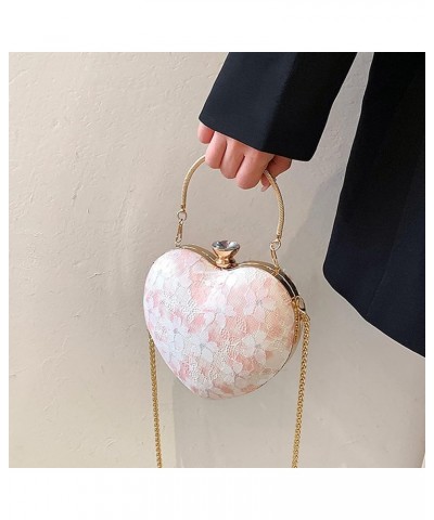 Women Glitter Heart Shape Clutch Purse Leather Shoulder Bag Party Handbags Floral--pink $16.64 Clutches