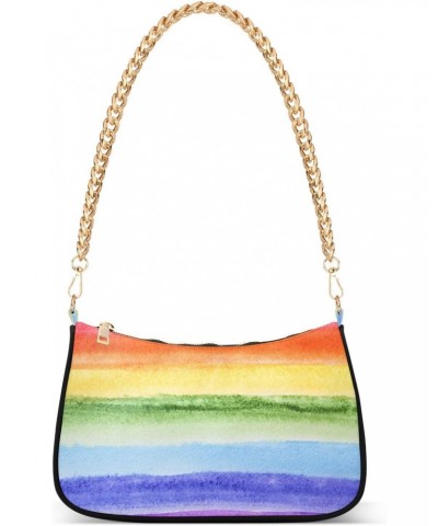 Watercolor Rainbow Striped Abstract Small Chain Shoulder Bag for Women Travel Hobo Tote Handbag Clutch Purse with Zipper $13....