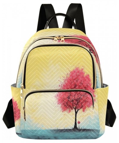 Yellow Pink Trees Quilted Backpack for Women Purse Shoulder Bag Travel Bags for Work Daily Nurse S Medium $14.26 Backpacks