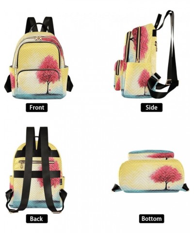 Yellow Pink Trees Quilted Backpack for Women Purse Shoulder Bag Travel Bags for Work Daily Nurse S Medium $14.26 Backpacks