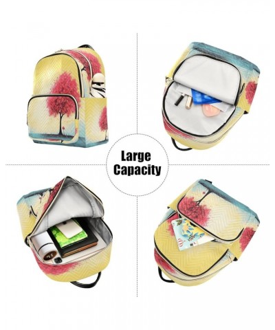 Yellow Pink Trees Quilted Backpack for Women Purse Shoulder Bag Travel Bags for Work Daily Nurse S Medium $14.26 Backpacks