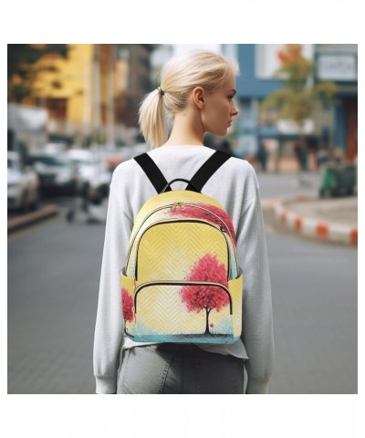 Yellow Pink Trees Quilted Backpack for Women Purse Shoulder Bag Travel Bags for Work Daily Nurse S Medium $14.26 Backpacks