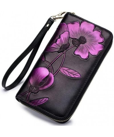 Women's RFID Wallet, Leather Floral Zip Wallet, Zipper Card Cases Holder for Men Women E $13.99 Wallets