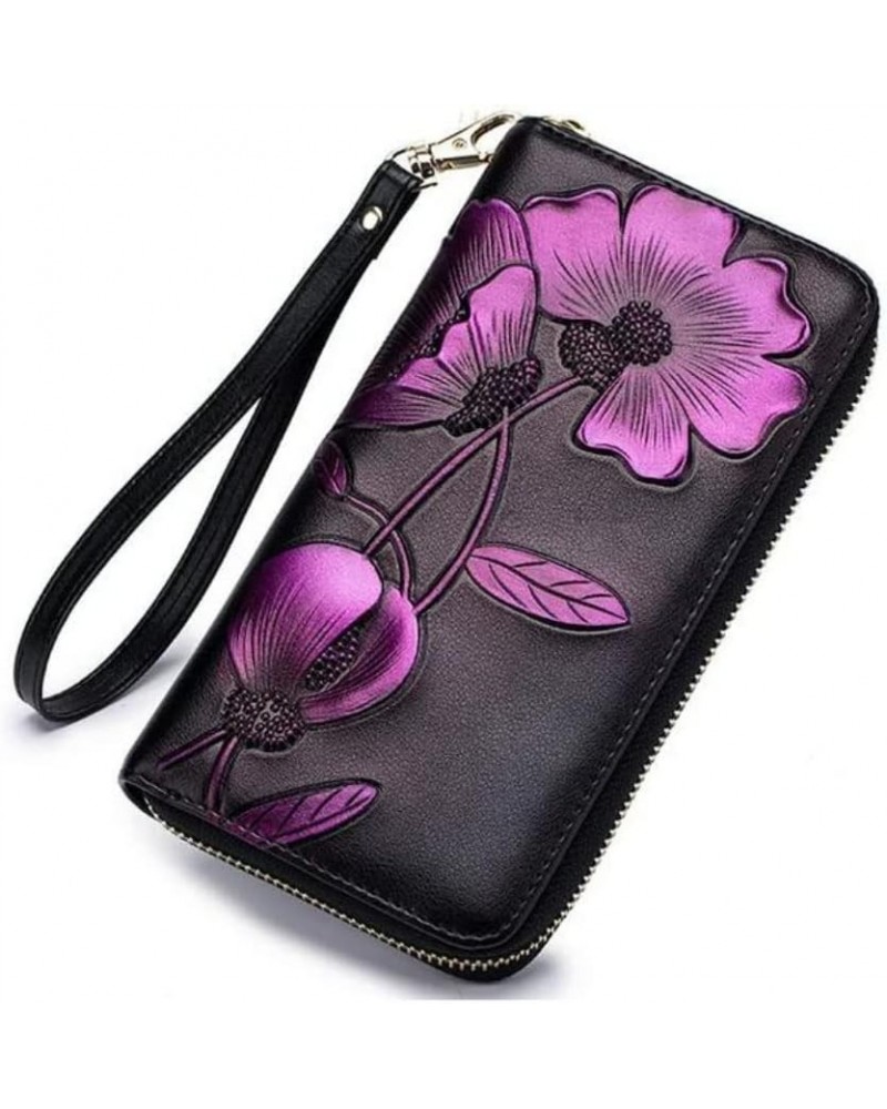 Women's RFID Wallet, Leather Floral Zip Wallet, Zipper Card Cases Holder for Men Women E $13.99 Wallets