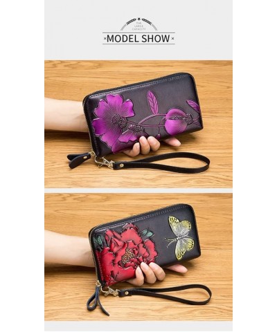 Women's RFID Wallet, Leather Floral Zip Wallet, Zipper Card Cases Holder for Men Women E $13.99 Wallets