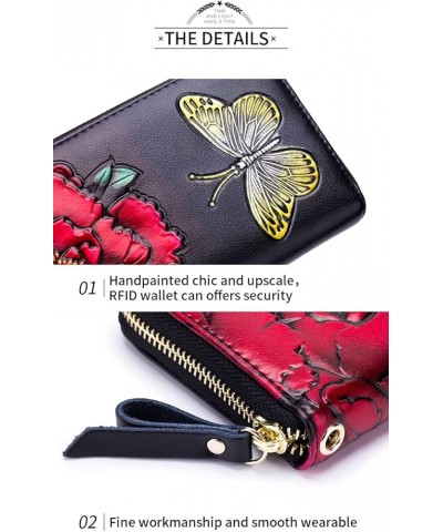 Women's RFID Wallet, Leather Floral Zip Wallet, Zipper Card Cases Holder for Men Women E $13.99 Wallets