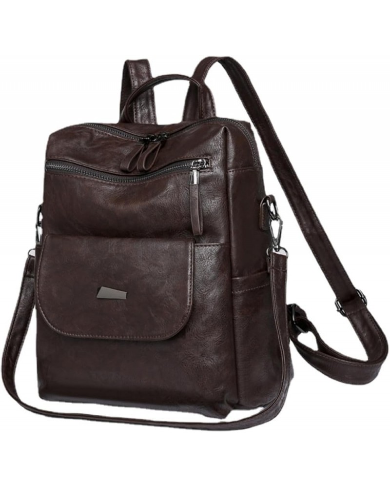 Large Backpack for Women Retro Leather Purse Multi-functional Daypack Shoulder Bag Office Coffee $35.84 Backpacks