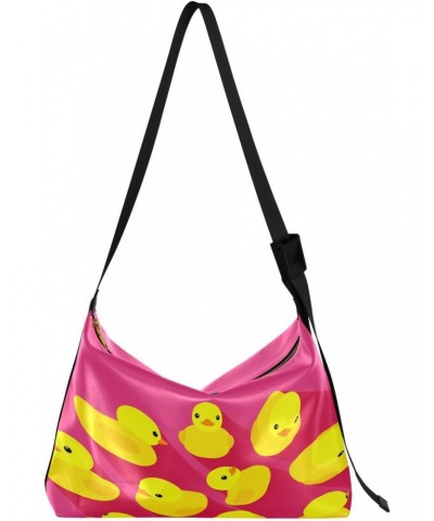 Cute Yellow Duck Hobo Crossbody Bags for Women Leather Large Shoulder Bag Cross Body Pink Background Trendy Womens Tote Bags ...