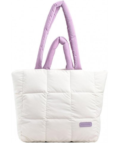 Quilted Tote Bag for Women Puffer Crossbody Bag with Zipper Nylon Hobos Shoulder Bag Purple $12.00 Totes