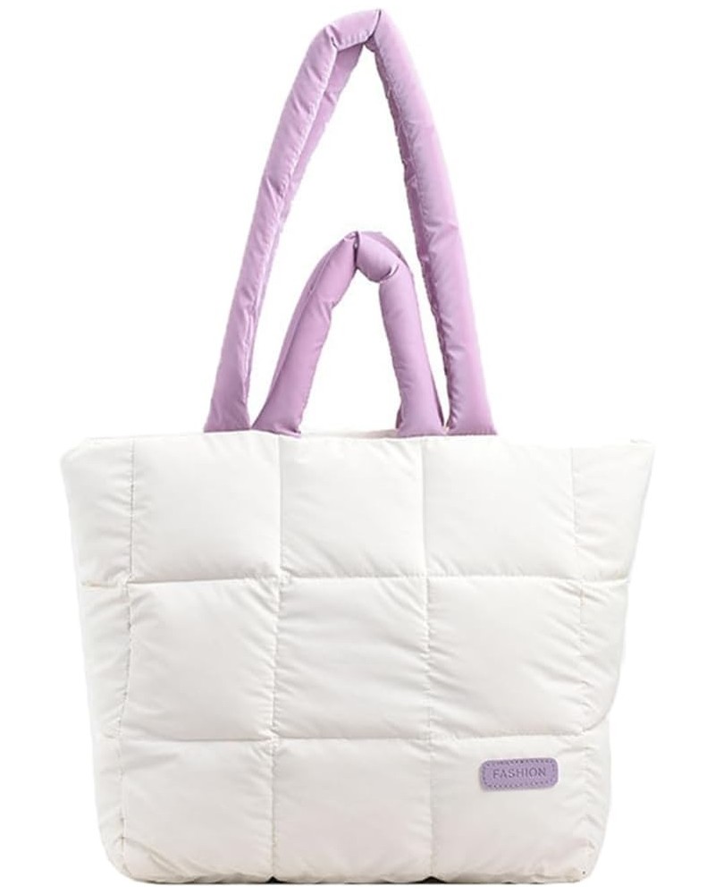 Quilted Tote Bag for Women Puffer Crossbody Bag with Zipper Nylon Hobos Shoulder Bag Purple $12.00 Totes