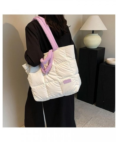 Quilted Tote Bag for Women Puffer Crossbody Bag with Zipper Nylon Hobos Shoulder Bag Purple $12.00 Totes