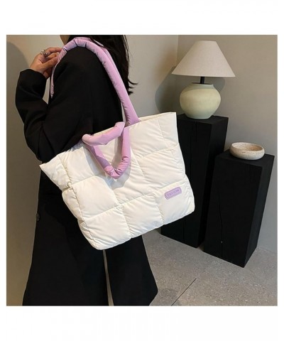 Quilted Tote Bag for Women Puffer Crossbody Bag with Zipper Nylon Hobos Shoulder Bag Purple $12.00 Totes