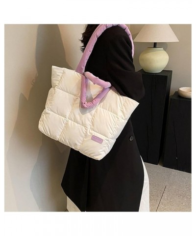 Quilted Tote Bag for Women Puffer Crossbody Bag with Zipper Nylon Hobos Shoulder Bag Purple $12.00 Totes