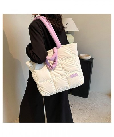 Quilted Tote Bag for Women Puffer Crossbody Bag with Zipper Nylon Hobos Shoulder Bag Purple $12.00 Totes