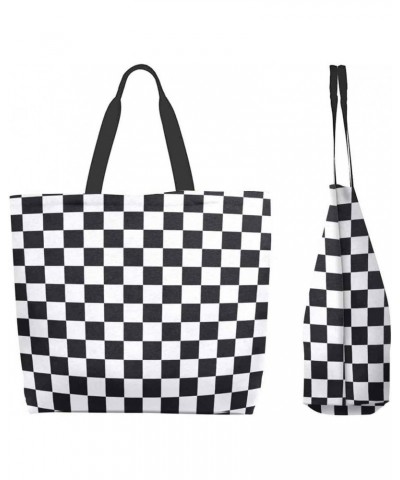 Tote Bag for Women Large Tote Bag Beach Tote Bag Shoulder Bag Daily Handbag - Racing Flag Checkers(Black White) $13.98 Totes