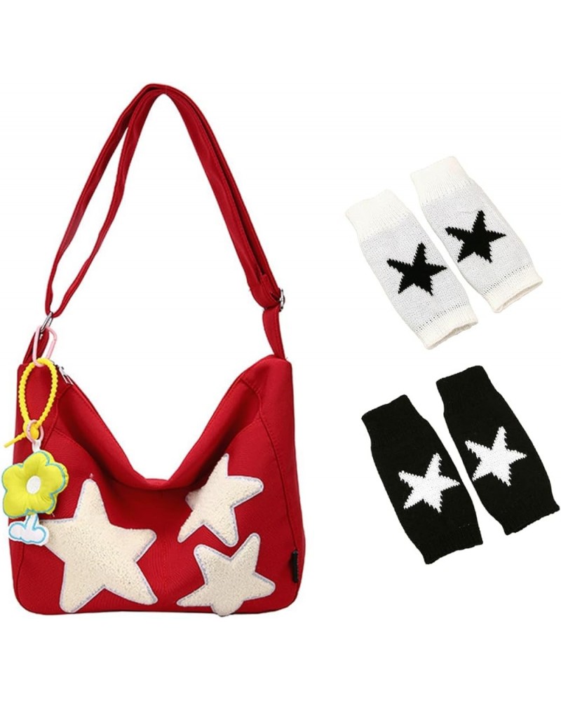 Cute Shoulder Bag with Pendent Y2K Star Messenger Sling Satchel Crossbody Bags Kawaii Bag with Knitted Gloves (Purple) Red $2...