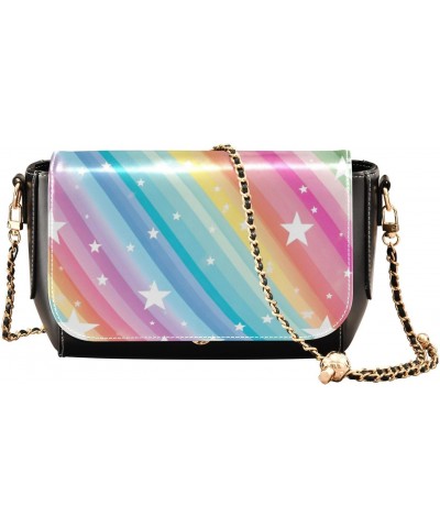 Rainbow Stars Stripes Crossbody Bag for Women Girls,Leather Cross Body Purses Chain Strap Handbags Shoulder Bag $21.19 Crossb...