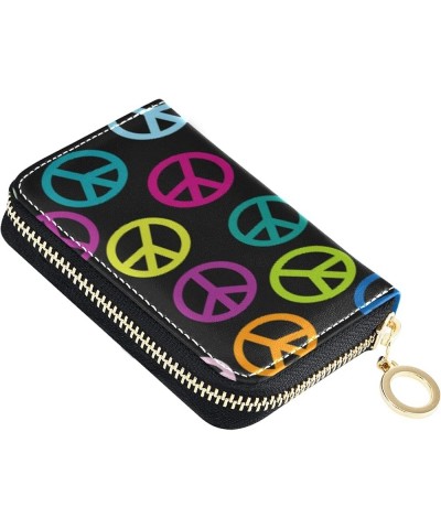 Colorful Peace Sign Grey Credit Card Coin wallet, RFID Blocking Compact Women Leather Card Holder, Key Change Organizer, Zipp...