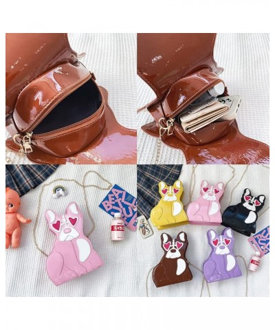 Glossy PU Cartoon Pet Bulldog Shoulder Bag, Faux Patent Leather Chain Crossbody Bag for Women,Creative Lovely Splicing Purses...