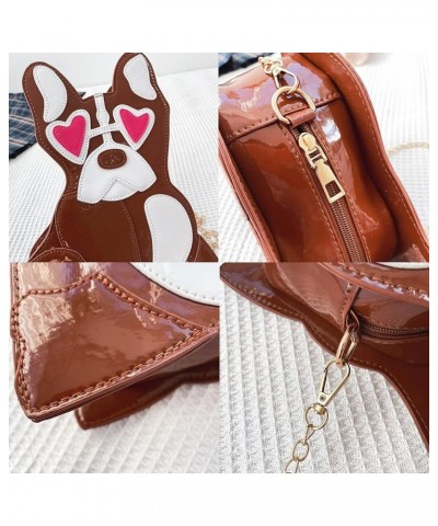 Glossy PU Cartoon Pet Bulldog Shoulder Bag, Faux Patent Leather Chain Crossbody Bag for Women,Creative Lovely Splicing Purses...