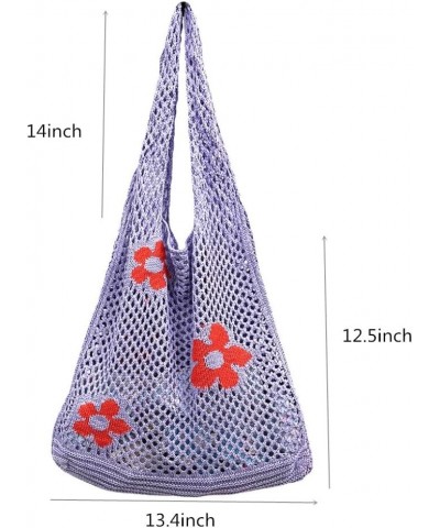 Cute Crochet Tote Bag Mesh Beach Bag Fairycore Hobo Bag Y2k Purse for Women Girls Flower/Purple $10.99 Totes