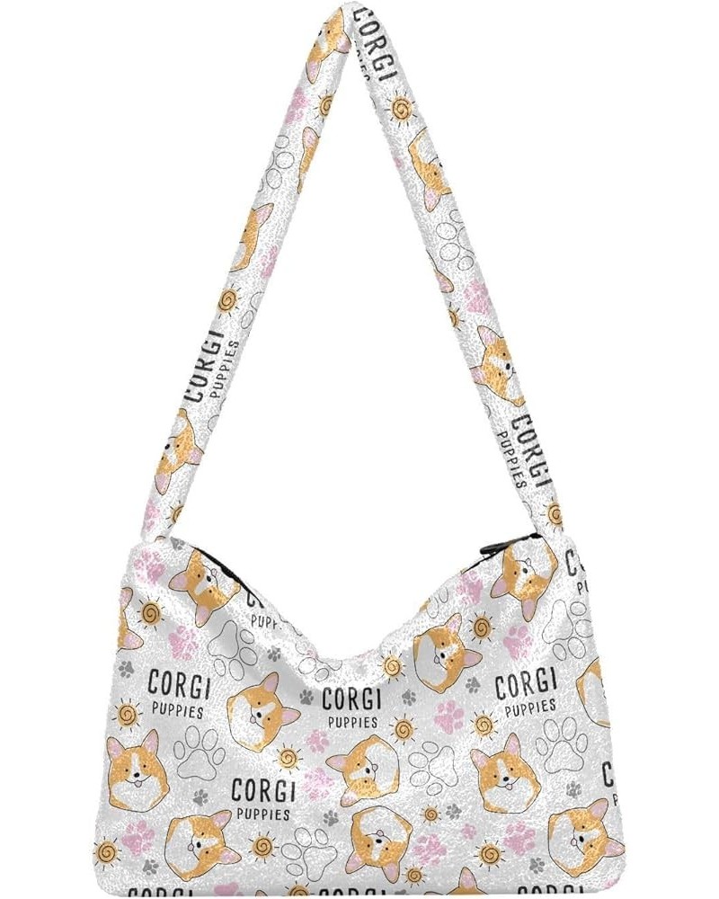 Dogs Plush Underarm Bag Women's Tote Handbags Fluffy Shoulder Bag Purse Lightweight Tote Bags School Tote Bag M-16 $10.56 Totes