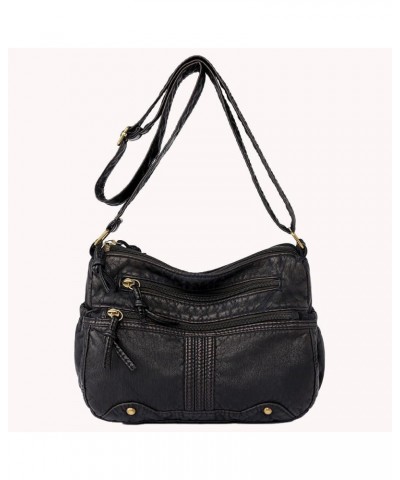 Women Crossbody PU Bag Large Capacity Crossbody Purses Adjustable Strap Zipper Vintage Multi-Pockets Retro Sling Bag Black 2 ...