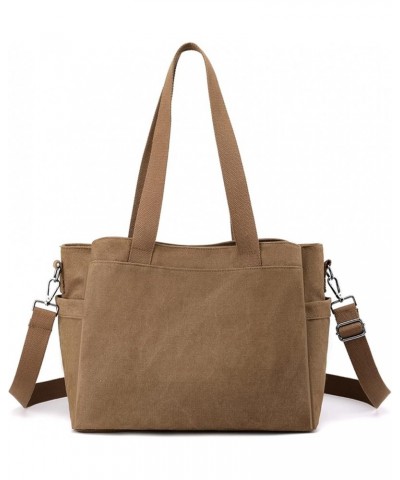 Canvas Tote Bags for Women Large Shoulder Bag Ladies Hobo Bag Multi Pocket Handbag Satchel Bag Coffee $22.61 Satchels