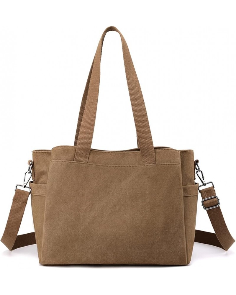 Canvas Tote Bags for Women Large Shoulder Bag Ladies Hobo Bag Multi Pocket Handbag Satchel Bag Coffee $22.61 Satchels