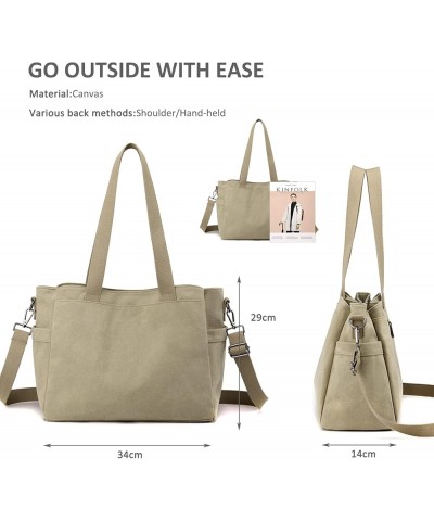 Canvas Tote Bags for Women Large Shoulder Bag Ladies Hobo Bag Multi Pocket Handbag Satchel Bag Coffee $22.61 Satchels