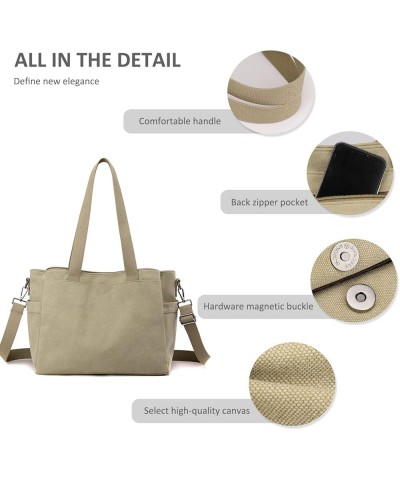 Canvas Tote Bags for Women Large Shoulder Bag Ladies Hobo Bag Multi Pocket Handbag Satchel Bag Coffee $22.61 Satchels