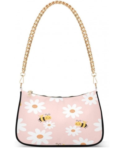 Daisy Flower Bee Pink Women's Handbags Tote Crossbody Bag Purse Ladies Shoulder Bag Hobo Handbag $13.20 Totes