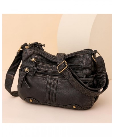 Women Crossbody PU Bag Large Capacity Crossbody Purses Adjustable Strap Zipper Vintage Multi-Pockets Retro Sling Bag Black 2 ...